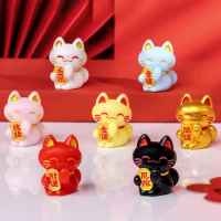 1pc Cute Cartoon Lucky Cat Exquisite Resin Ornament Small Gift Crafts Miniatures Figurines For Home Desktop Ornament