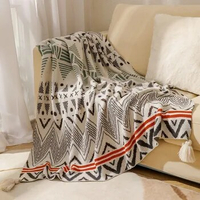 Boho Throw Blanket Sofa Cover Geometric Bedspread with Tassel Slipcover for Plane Cashmere Blanket