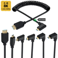 2.1V 8K@60Hz 4K@120Hz Micro HDMI Male Type D to Type C Mini HDMI Male Connector Adapter coiled Cable Cord Black 1.2m