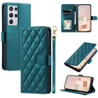 Checkered Leather Case For Samsung Galaxy S21 FE S21+ S21 Plus S21 Ultra Flip Wallet Cover