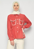 Kimore Studio Blouse Lengan Panjang Batik Merah Putih Motif Stripes