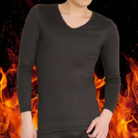 【Healthya】日本製肌極吸濕發熱男V領九分袖發熱衣(日本進口保暖發熱衣)