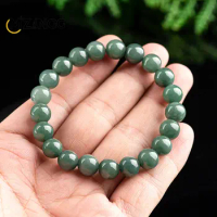 Natural Myanmar A Jadeite Waxy Seed Oil Green Bracelet 9mm Ice Seed Jade Beads Jewelry for Women Emerald Bracelet Gemstones