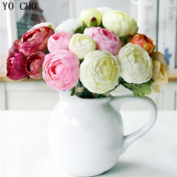 YO CHO 10 Heads Big Silk Artificial Peony Faux Bouquet Artificial Flower Bud Accessories Wedding Home DIY Decoration Fake Flores