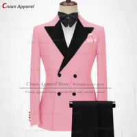 20 Colors Fashion Pink Suits Mens 2pcs Blue Wedding Groomsmen Groom Tuxedo Tailor-made Double Breasted Orange Blazer Pants Set