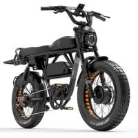 Lankeleisi-X-Black Knight Dual Motor Electric Dirt Bike, 20 in Fat E Mountain Bike, 48V, 45Ah, Dual Battery