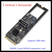 NGFF M2 NVME to SATA3.0 6Gb Card Adapter M.2 Key-M PCIE NVME to Dual SATA 3.0 Expanion Card Riser Converter JMB582 PCIE 3.0 Chip