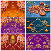 Happy Diwali Backdrop Banner Indian Deepavali Lights Diyas Decor Festival of Lights Party Decor Photo Background Photography