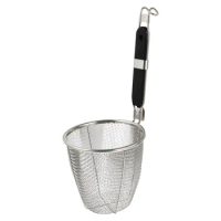 Stainless Steel Strainer Basket Wire Mesh Food Skimmer Kitchen Sieve for Pasta Dumpling Noodle (Black Handle)