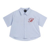 South Korea badblood Short Sleeve Shirt American Retro Striped Simple Letter Embroidery Loose Casual