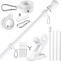 White Flag Pole Kit for House 5 FT Thickened Stainless Steel Outside Wall Mount Flagpole for 3x5 Ame