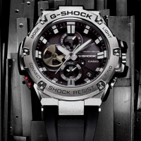 【CASIO 卡西歐】G-SHOCK G-STEEL系列個性強悍造型休閒錶-黑X銀(GST-B100-1A)