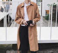 FINDSENSE Z1 韓國 時尚 潮 男 寬鬆 鹿皮絨 重疊設計 純色 風衣外套 長款大衣