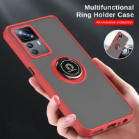 Xiami 12T Pro Case Matte Hard PC Magnetic Holder Ring Shockproof Coque For Xiaomi 12T Pro 12 T Pro 5G Soft Edge Protect Cover