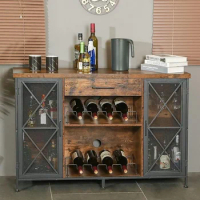 Farmhouse Coffee Bar Cabinet for Liquor and Glasses Bottle Rack Wine Bar Cabinet With Wine Rack and Glass Holder Whiskey Display