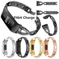 20pcs Metal Watch Band for Fitbit Charge 3 Replacement Stainless Steel Wrist Strap Bling Rhinestone Bracelet for Fitbit Charge 3