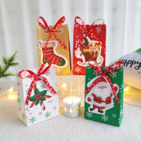 4pcs Merry Christmas Candy Gift Paper Bags Snowflake Print Pattern DIY Packing Bag Merry Christmas Party Supplies New Year Gift