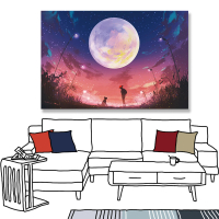 【24mama 掛畫】單聯式 油畫布 月亮 星星 夜晚 插畫 動物 人 無框畫-60x40cm(月亮)