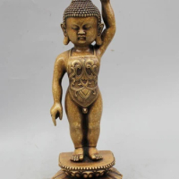 Free Shipping 28cm Tibet Buddhism Pure Bronze Stand young Boy Shakyamuni Amitabha Buddha Statue