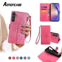 Card Slots Wallet Book Case for Samsung Galaxy A51 A22 A32 A52S A13 A33 A53 A73 A24 A34 A54 M32 Flip Cover Phone Case with strap