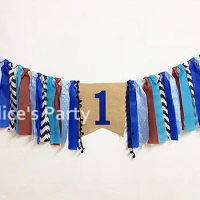 Cookie Monster First Birthday Highchair Bunting Blue Black Banner Kids 1st Party Decor Cake Smash Garland Milk and Cookies Flag