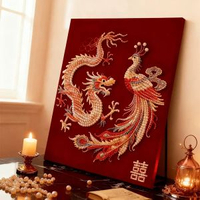 全城熱賣 - 新中式龍鳳呈祥仿珍珠客廳裝飾畫新人結婚送禮喜慶寓意好玄關掛畫D《雙鳳和鳴》50*70/CM手工裝裱可|啞光質感+鋁合金框+高清藝術微噴鋁合金拉絲-鈦金色