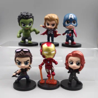 Hot Toys 6pcs/Set Q Versions Marvel Action Figures Iron Man Captain America Car Ornaments Doll Desktop Decorations for Kid Gift