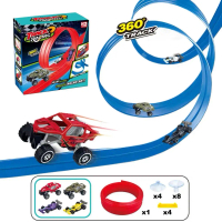 Assembled Flexible Race Track Car Model 4 Cars Roll Up Car Track 4m Length Diy Double Line Track For