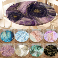 Liquid Marble Round Tablecloth Waterproof Elastic Dining Table Decoration Accessories Boho Style Home Kitchen Dining Room Decor