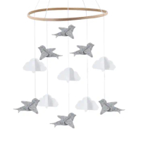 AT69 -Baby Crib Mobile Birds &amp; Clouds Felt Nursery Ceiling Decoration for Girls &amp; Boys Grey &amp; White