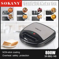 SOKANY140 Sandwich Machine 8-in-1 Detachable Dining Plate, Donut Waffles