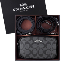 COACH 黑色大C PVC斜背/腰包/皮帶兩用包禮盒組