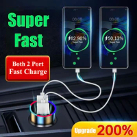 Dual Port USB Car Charger 2 in 1 Super Fast Charging Adapter in Car with Voltage Monitor for iPhone Samsung Oneplus Huawei OPPO