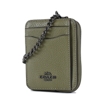COACH 荔枝紋鍊帶證件零錢包-軍綠色