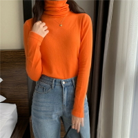 橘色毛衣女高領修身顯瘦橙色上衣2021年新款春秋款百搭針織打底衫