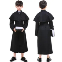 Halloween Costumes Kids Boys Vicar Robe Costume Cosplay Religious Preacher Priest Costumes Set Purim For Kids Children