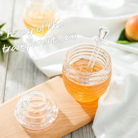 透明帶蓋帶攪拌棒蜂蜜罐蜂蜜瓶果汁果醬罐食品級材質蜂蜜保鮮罐子1入