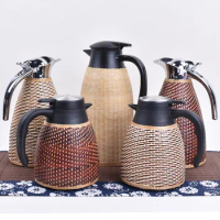 Handmade Bamboo Vacuum Cup 304 Stainless Steel Thermal Pot Bamboo Thread Buckle Porcelain Kettle Teapot Travel Portable Small