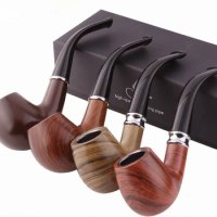 Classic Wood Grain Resin Pipe Chimney Filter Long Smoking Pipes Tobacco Pipe Cigar Gifts Gift Grinder Smoke Mouthpiece