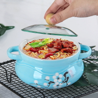 陶瓷碗可愛創意方便面碗雙耳防燙學生飯碗湯碗日式餐具帶蓋泡面碗