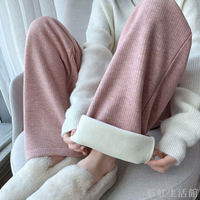 仿羊絨窄版闊腿褲加絨加厚女2023秋冬新款高腰垂感針織休閑糯米褲