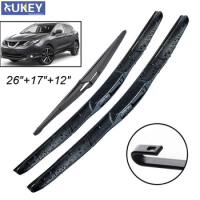 Xukey 3Pcs Front Rear Windshield Wiper Blades Set For Nissan Qashqai J11 2018 2017 2016 2015 2014 2013 26"17"12"