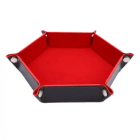 Foldable Dice Tray Box PU Leather Folding Hexagon Key Storage Coin Square Tray Dice Game Table Board Games