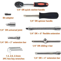 Berkualitas - Shink Toko Set Kunci Sok Kunci Shock 46 Pcs Mobil Motor Lengkap Socket Tool Kit Set Pa
