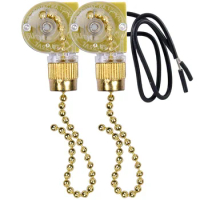 Ceiling Fan Light Switch Zing Ear ZE-109 Two-Wire Light Switch with Pull Cords for Ceiling Light Fans Lamps 2Pcs Gold