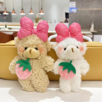 15cm Cartoon Strawberry Princess Bear Plush Toy Doll Kawaii Pink Bow Teddy Bear Doll for Girl Bag Pendant Keychain Children Gift