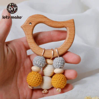 Let's Make 1pc Baby Teether Toys Wooden Animals Birds Pendant Olive Oil Beech Wood Crochet Beads Baby Rattle Stroller Kids Gifts