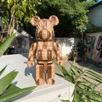 Bearbrick 400% Checkerboard Wavy Bear 28cm Height Joints Can Rotate Desktop Collection Toy Doll Solid Wood Handmade Figure