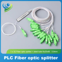 PLC Splitter 1x32 Mini Fiber Optic Splitter Steel Tube Type FC/APC LC/APC Single Mode Fiber Device Connector