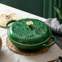 Emerald Cast Iron Enamel Pots 26cm Cooking Pot Multifunctional Household Soup Pot Electromagnetic Stove Universal Non Stick Pots